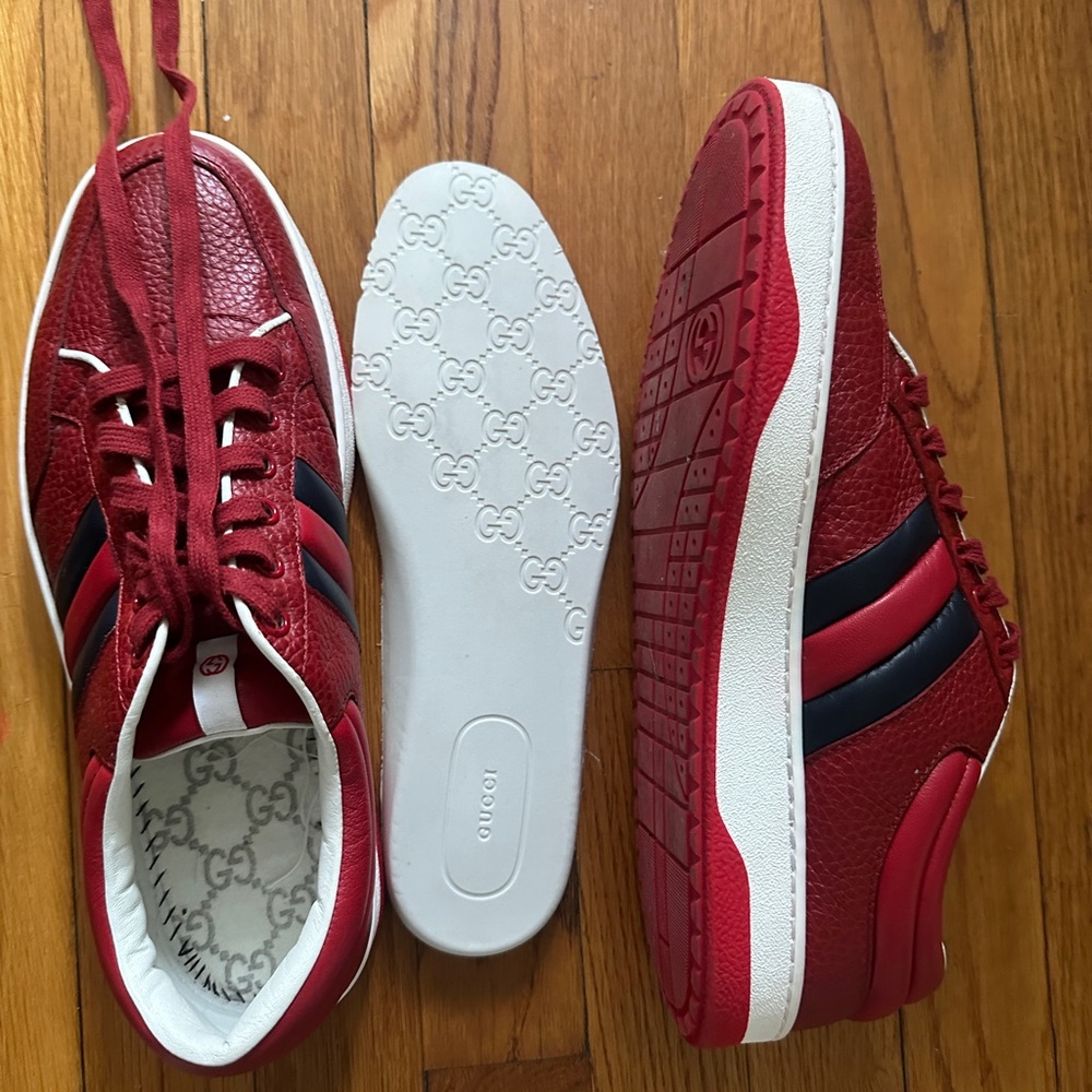 Gucci Red Leather Sneakers with Dark Blue Accents